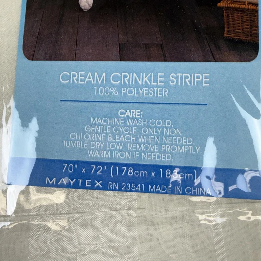 Maytex‎ Cream Crinkle Stripe Fabric Shower Curtain 70x72 White Bathroom Decor